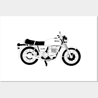 Norton Commando 850 Black Outline Posters and Art